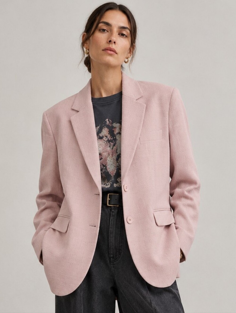 WAYF OVERSIZED BOYFRIEND TEXTURED PINK BLAZER XS/S TWO BUTTON LIKE NEW